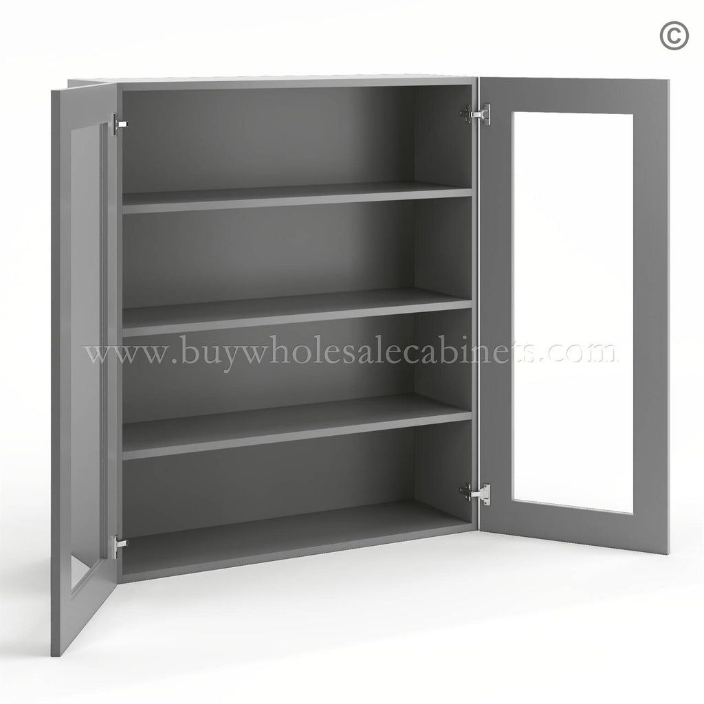 Frameless Graphite Gray Wall Mullion Door 42″H – 2 Door 3 Shelves – Glass And Clips Not Included.