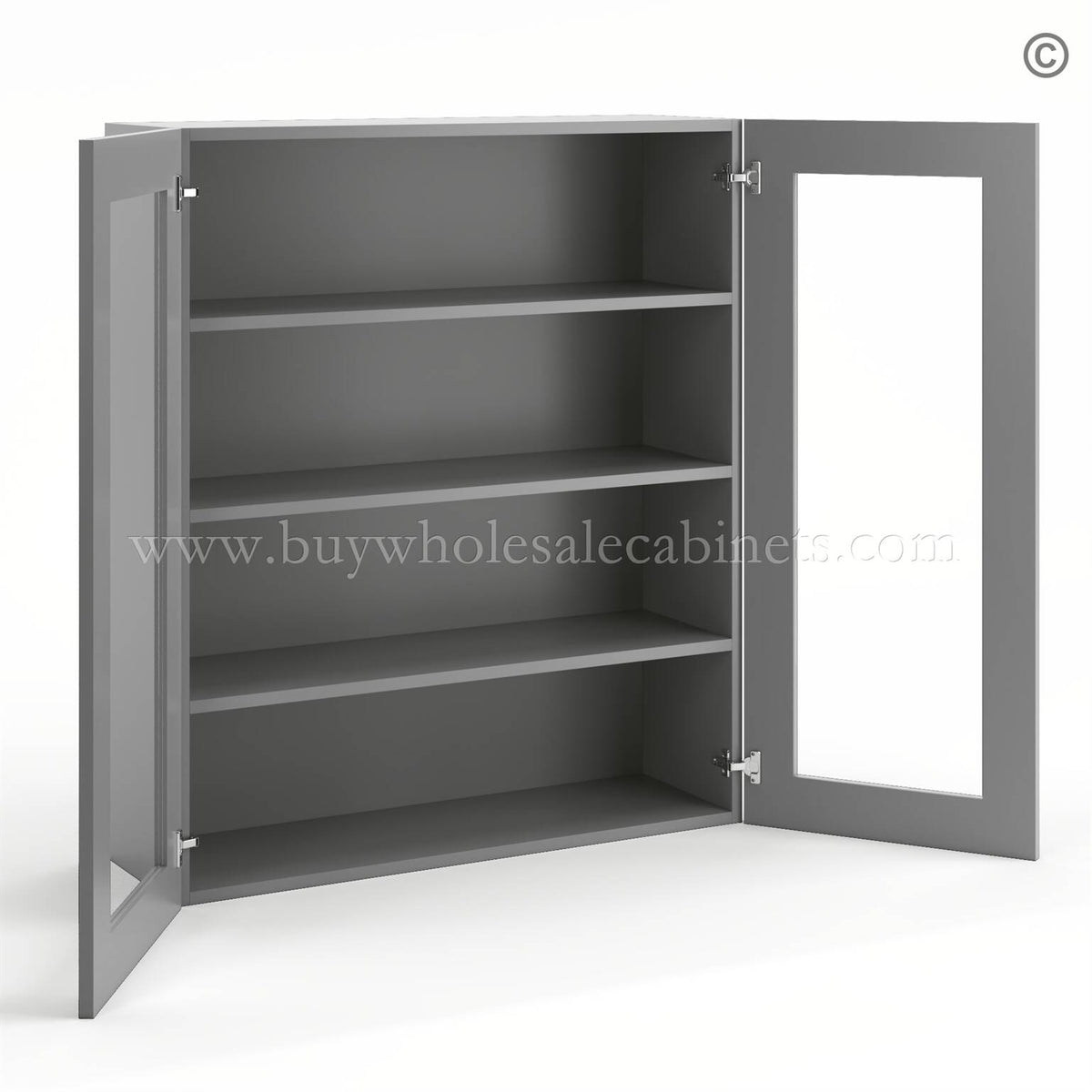 Frameless Graphite Gray Wall Mullion Door 42″H – 2 Door 3 Shelves – Glass And Clips Not Included.