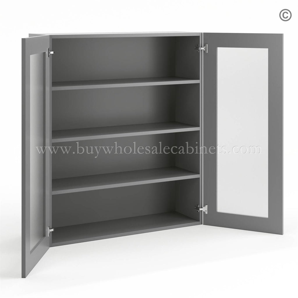 Frameless Graphite Gray Wall Mullion Door 42″H – 2 Door 3 Shelves – Glass And Clips Not Included.