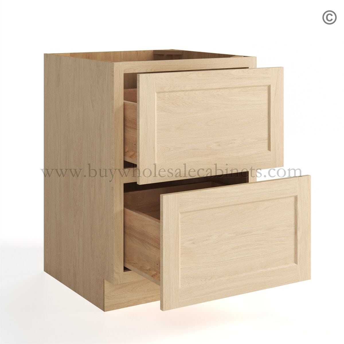 Unfinished Shaker Two Drawers Base Cabinet