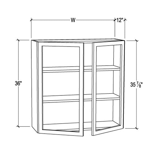 Frameless Pearl White Wall Mullion Door 36″H – 2 Door 2 Shelves – Glass And Clips Not Included.