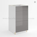 Frameless Gloss Gray Three Drawer Base Vanity Cabinet