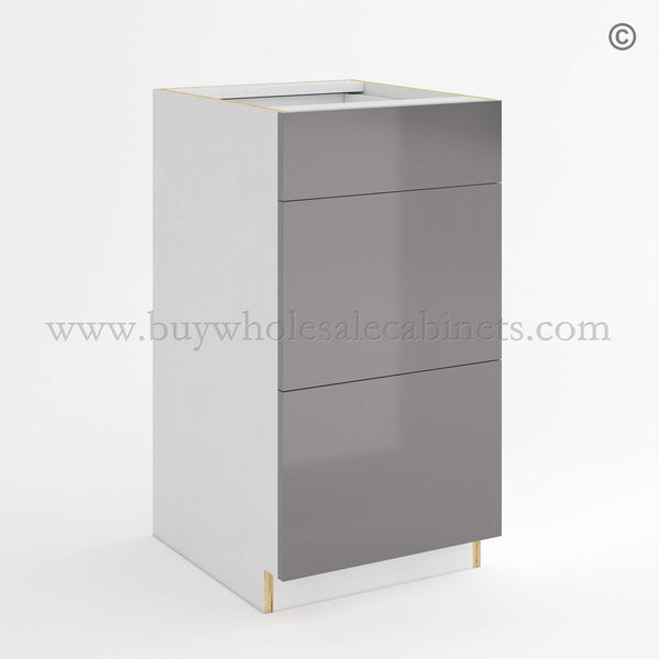 Frameless Gloss Gray Three Drawer Base Vanity Cabinet