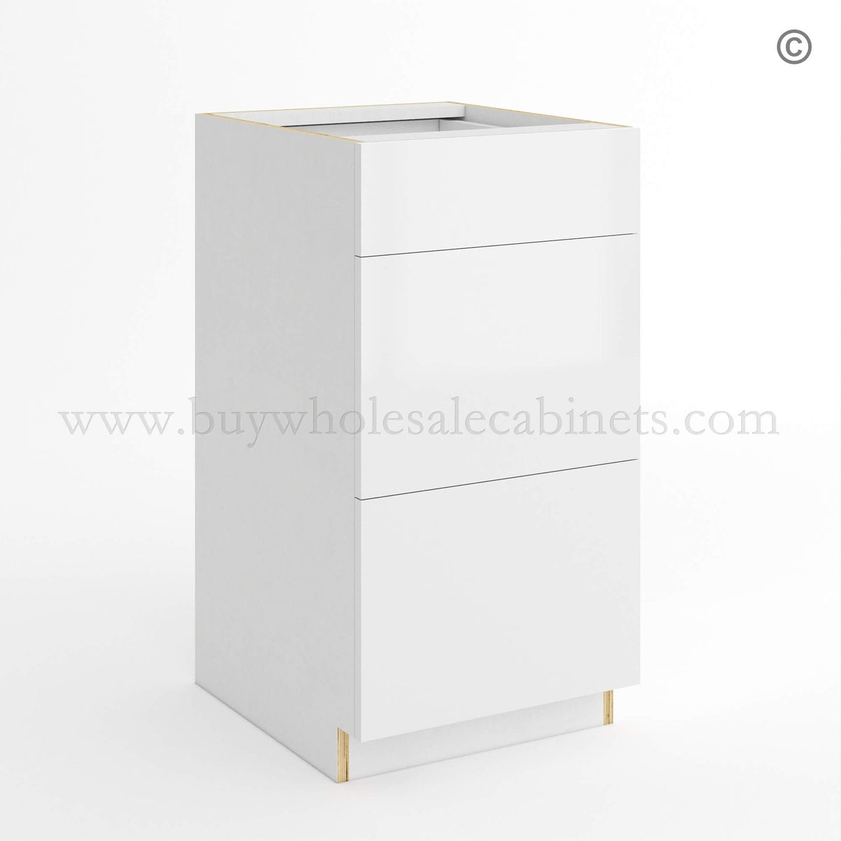 Frameless Gloss White Three Drawer Base Vanity Cabinet