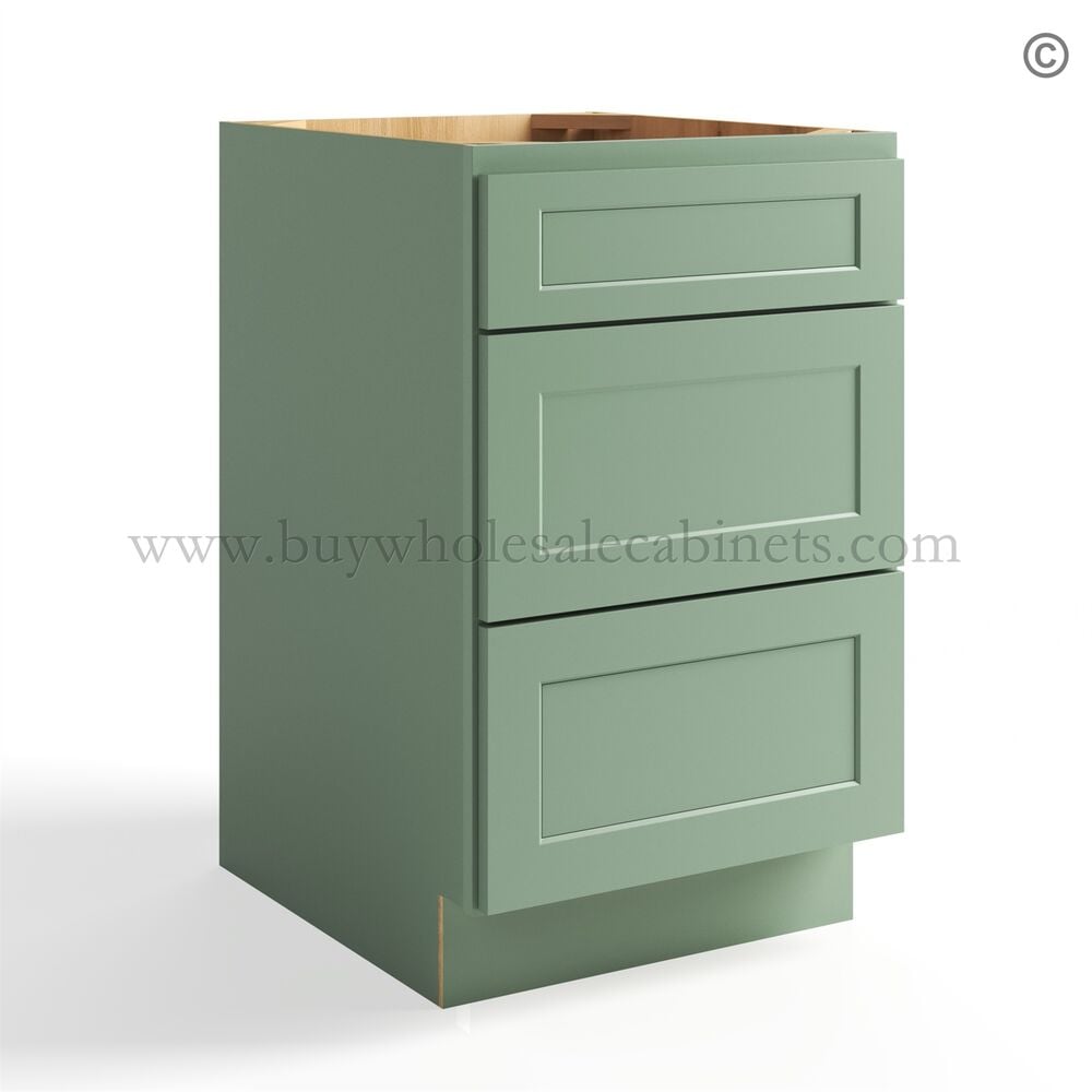Jade Green Shaker Three Drawers Base Cabinet