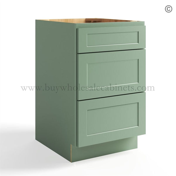 Jade Green Shaker Three Drawers Base Cabinet