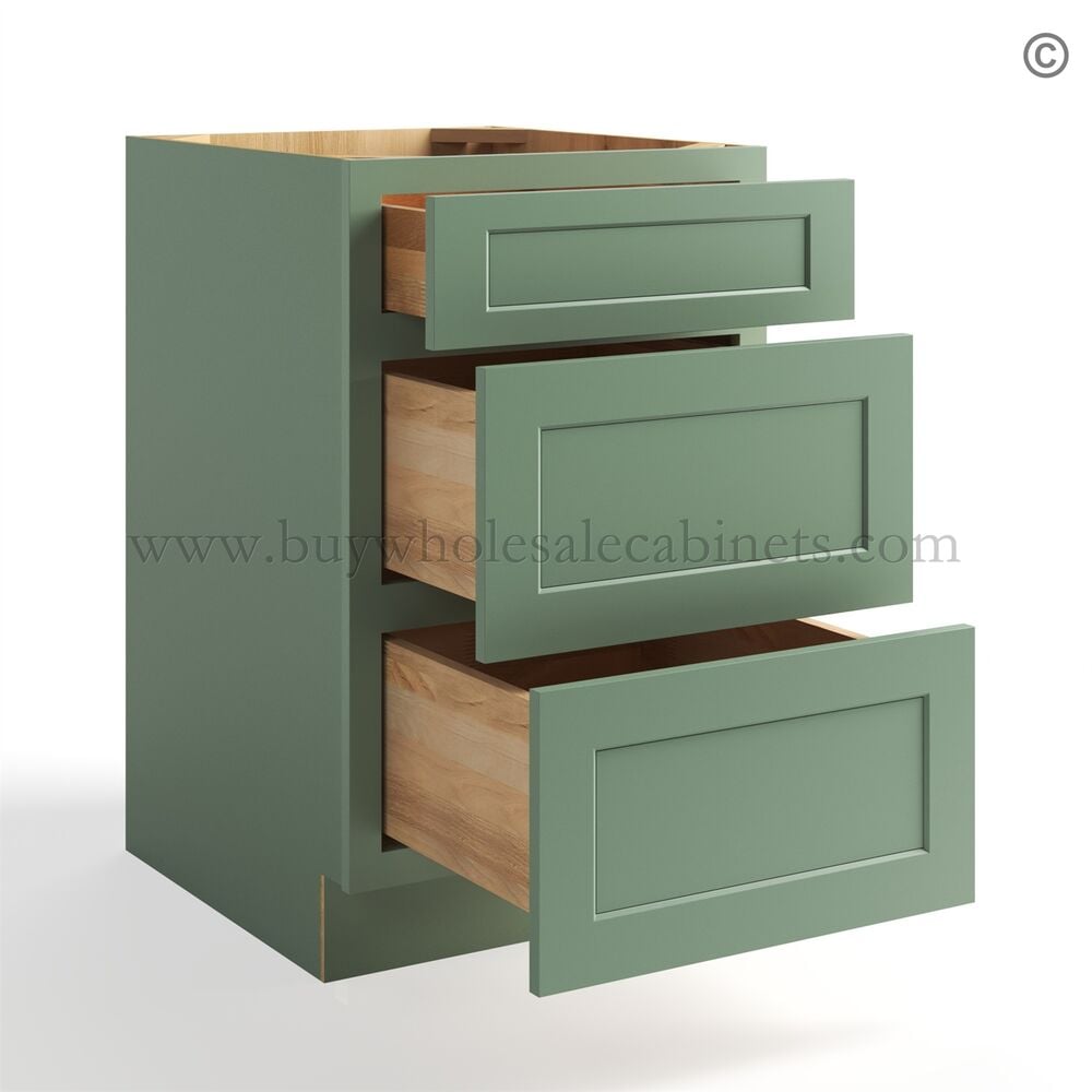 Jade Green Shaker Three Drawers Base Cabinet