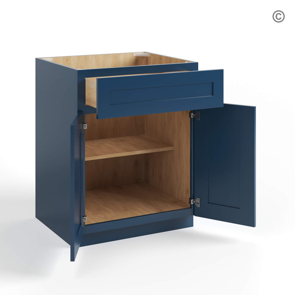 Navy Blue Shaker Base Cabinet with Double Doors & Single Drawer