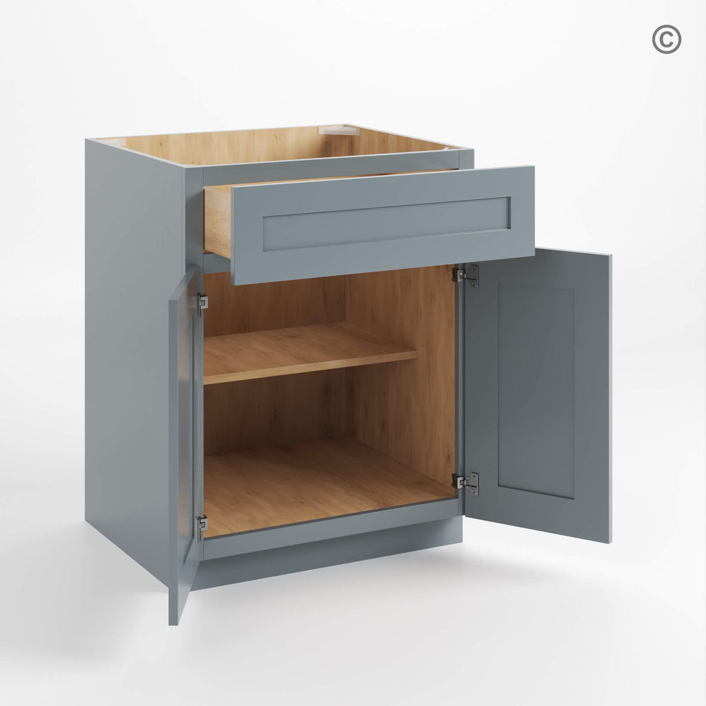 Gray Shaker Base Cabinet with Double Doors & Single Drawer