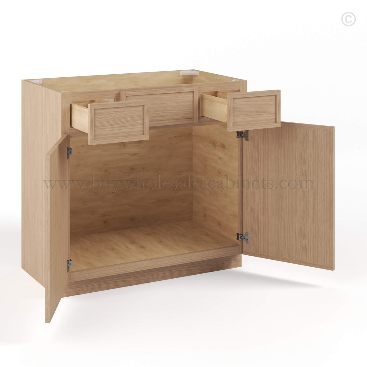 Slim Oak Shaker Vanity Sink Drawer Base Cabinet