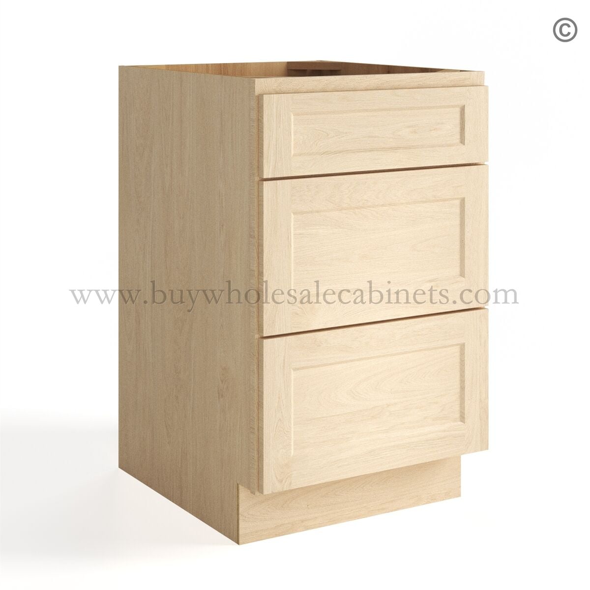 Unfinished Shaker Three Drawers Base Cabinet