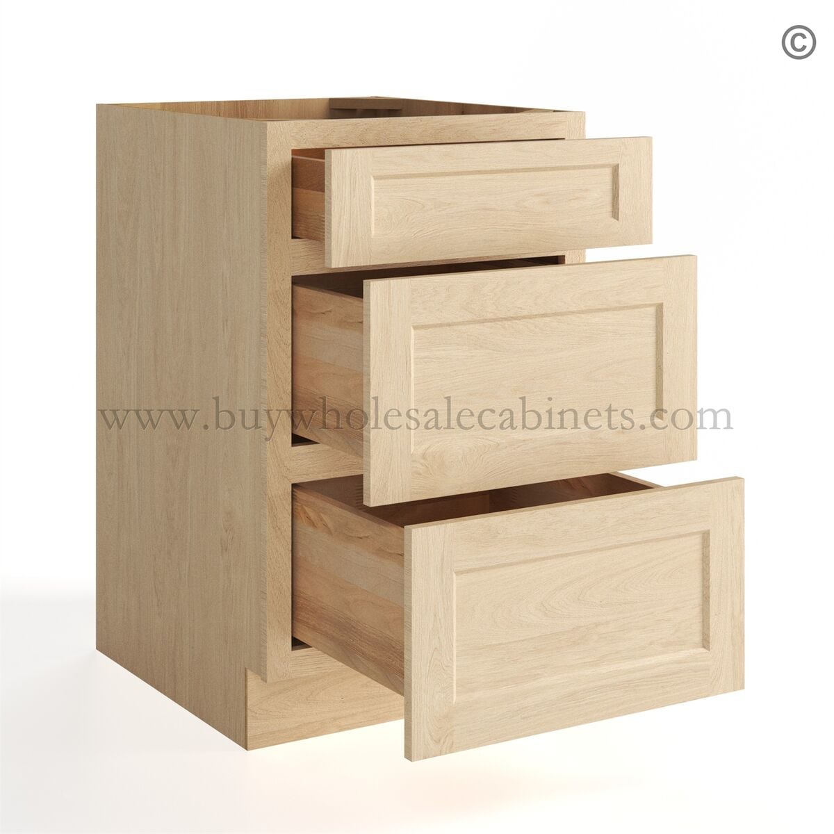 Unfinished Shaker Three Drawers Base Cabinet