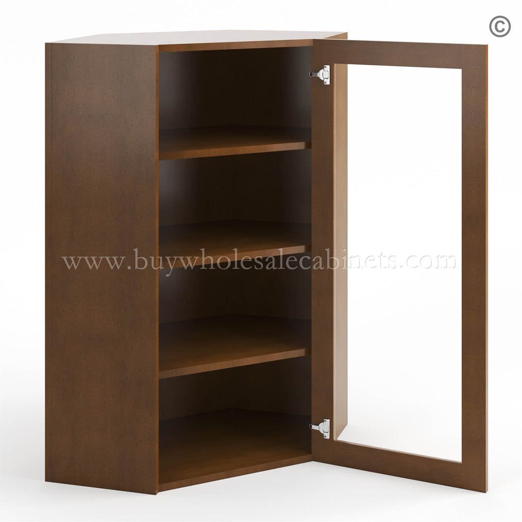 Frameless Classic Chestnut Wall Diagonal Mullion Door – 1 Door 3 Shelves – No Glass