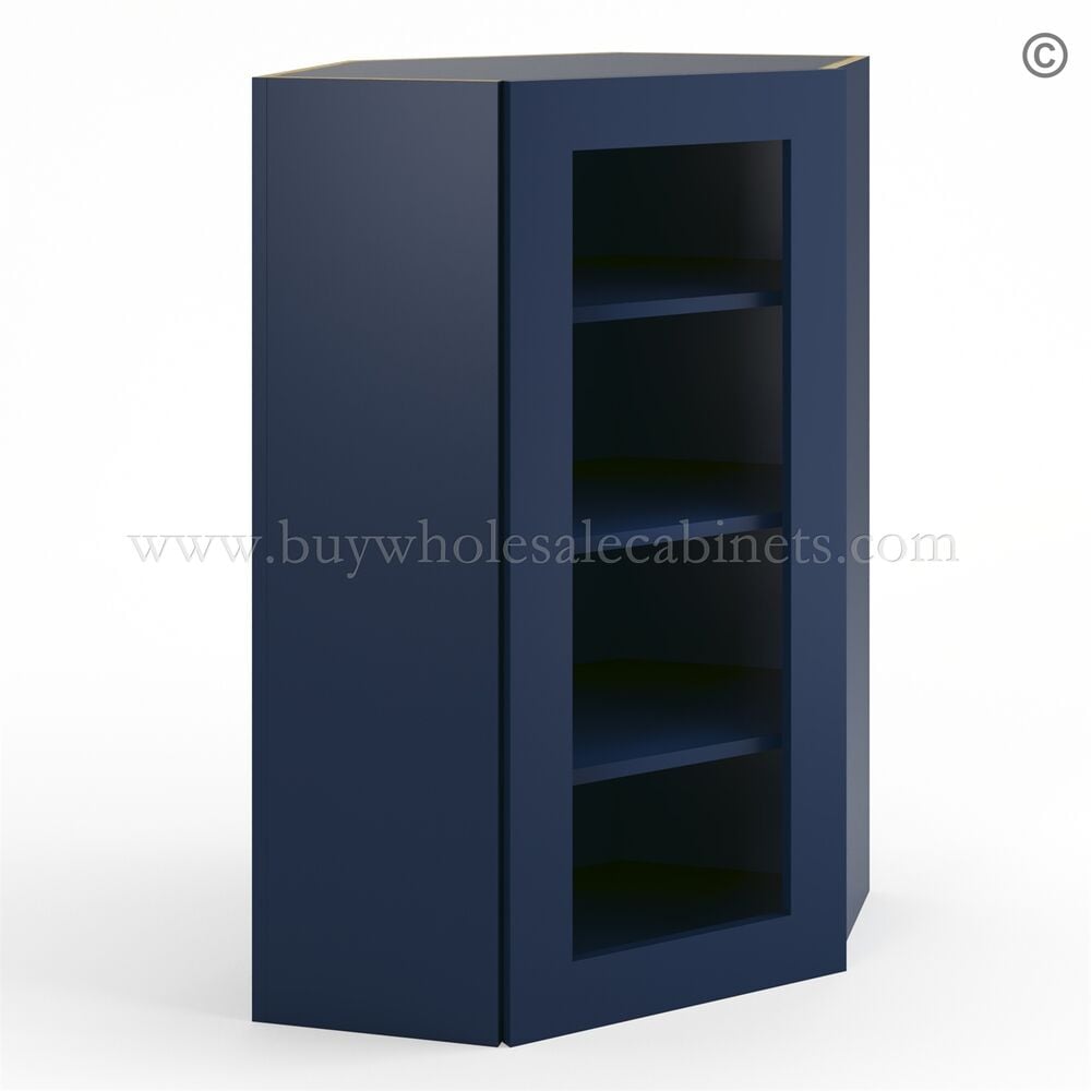 Frameless Oxford Blue Wall Diagonal Mullion Door – 1 Door 3 Shelves – No Glass