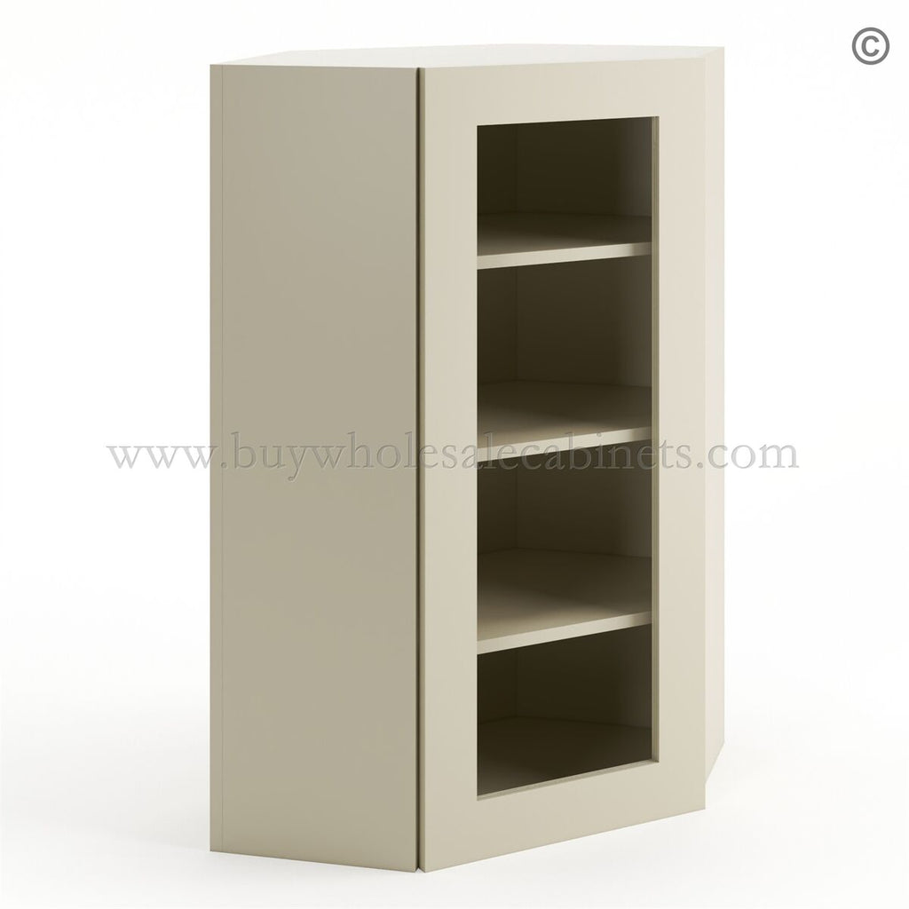Frameless Ivory White Wall Diagonal Mullion Door – 1 Door 3 Shelves – No Glass