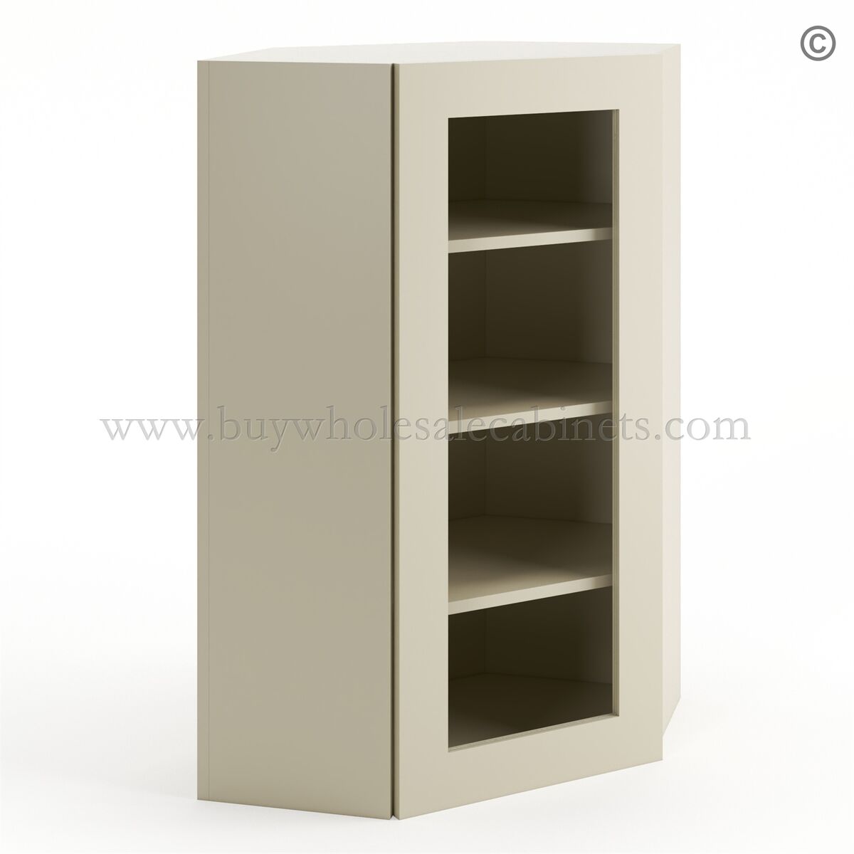 Frameless Ivory White Wall Diagonal Mullion Door – 1 Door 3 Shelves – No Glass