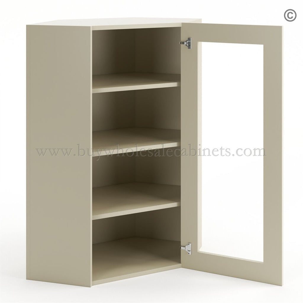 Frameless Ivory White Wall Diagonal Mullion Door – 1 Door 3 Shelves – No Glass