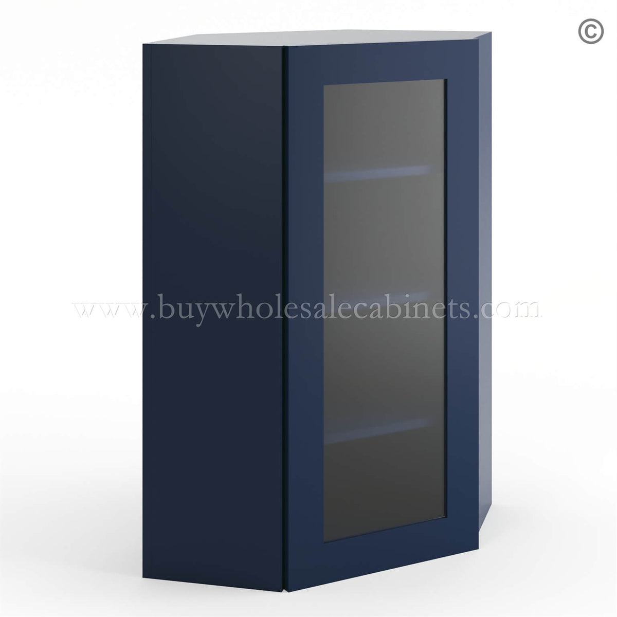 Frameless Oxford Blue Wall Diagonal Mullion Door – 1 Door 3 Shelves – No Glass