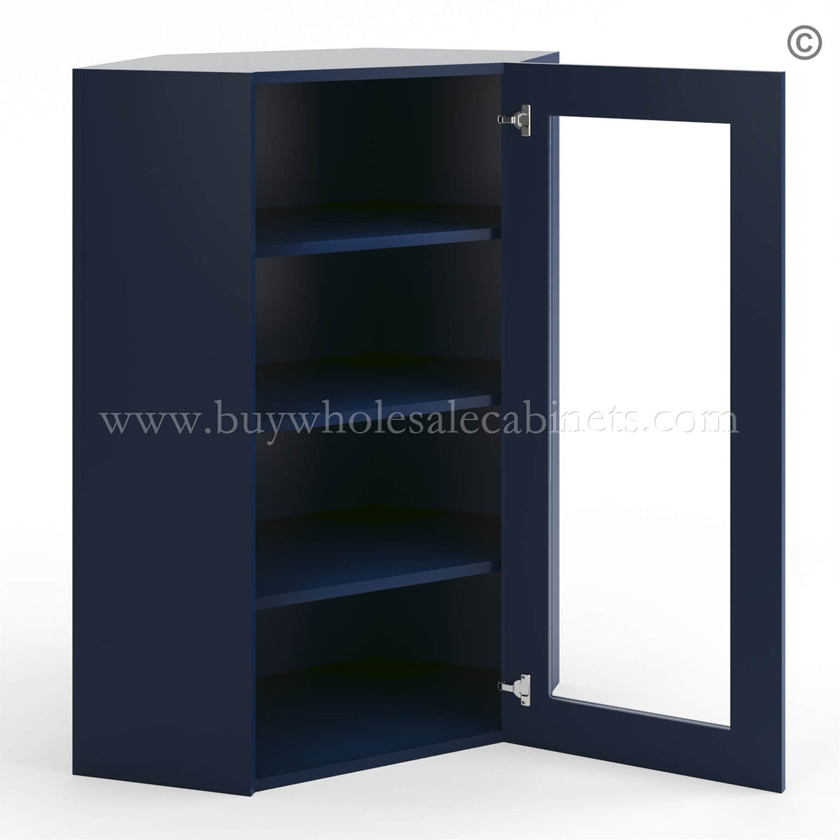 Frameless Oxford Blue Wall Diagonal Mullion Door – 1 Door 3 Shelves – No Glass