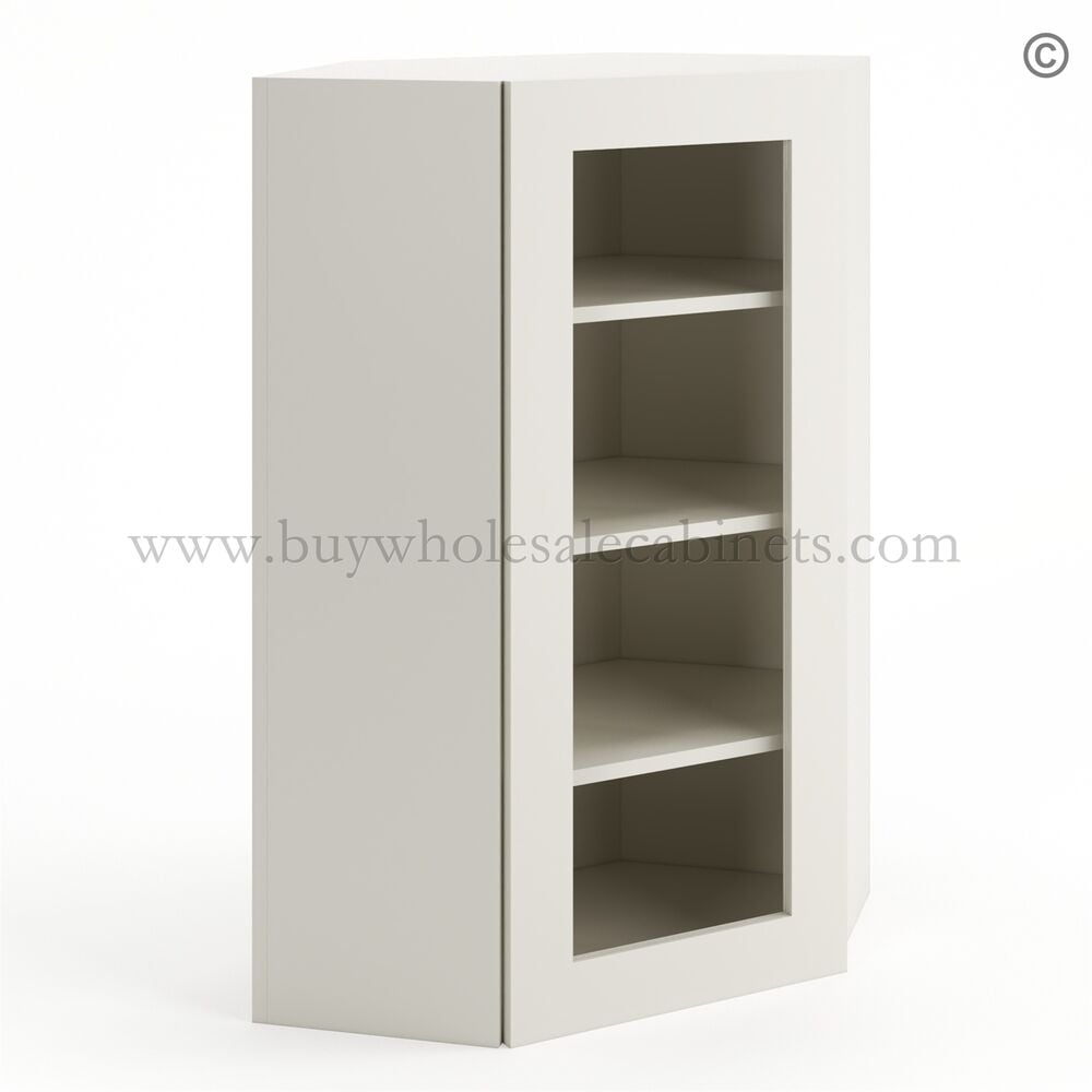 Frameless Pearl White Wall Diagonal Mullion Door – 1 Door 3 Shelves – No Glass
