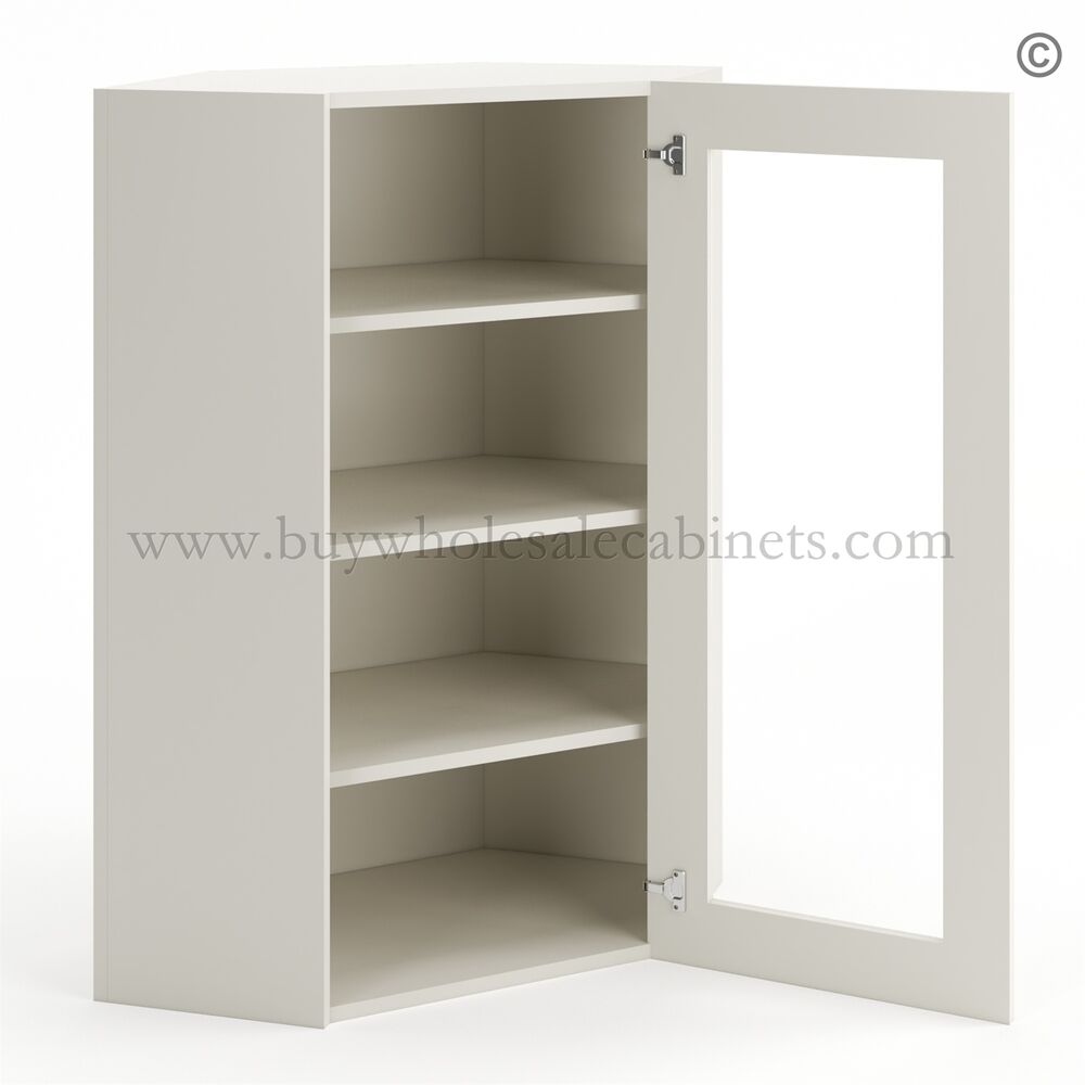 Frameless Pearl White Wall Diagonal Mullion Door – 1 Door 3 Shelves – No Glass