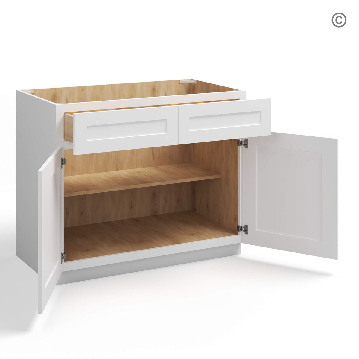 White Shaker Base Cabinet with Double Doors and Drawers