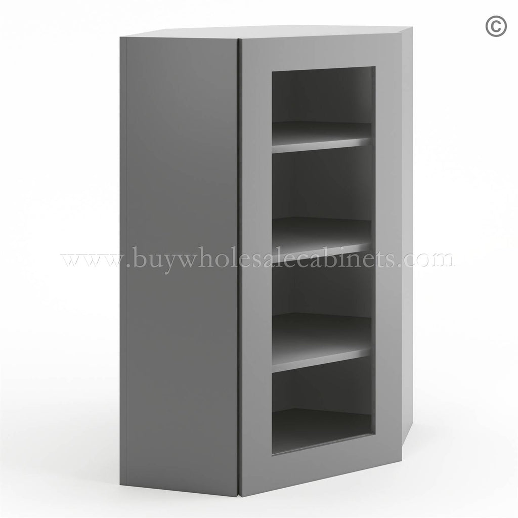 Frameless Graphite Gray Wall Diagonal Mullion Door – 1 Door 3 Shelves – No Glass