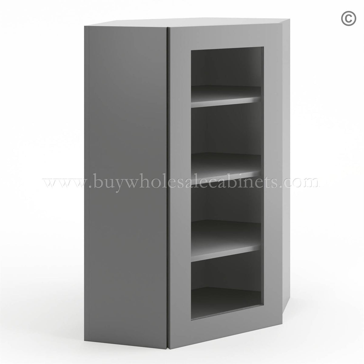 Frameless Graphite Gray Wall Diagonal Mullion Door – 1 Door 3 Shelves – No Glass