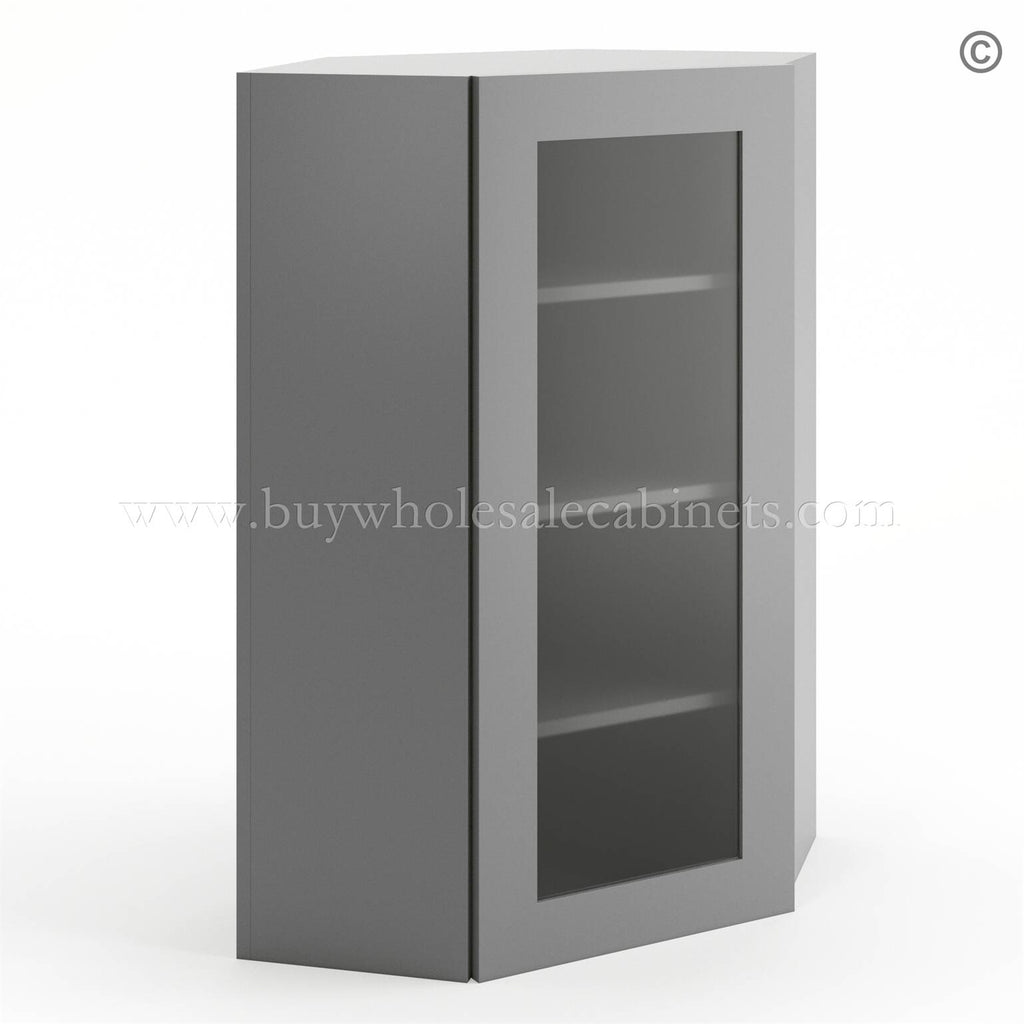 Frameless Graphite Gray Wall Diagonal Mullion Door – 1 Door 3 Shelves – No Glass