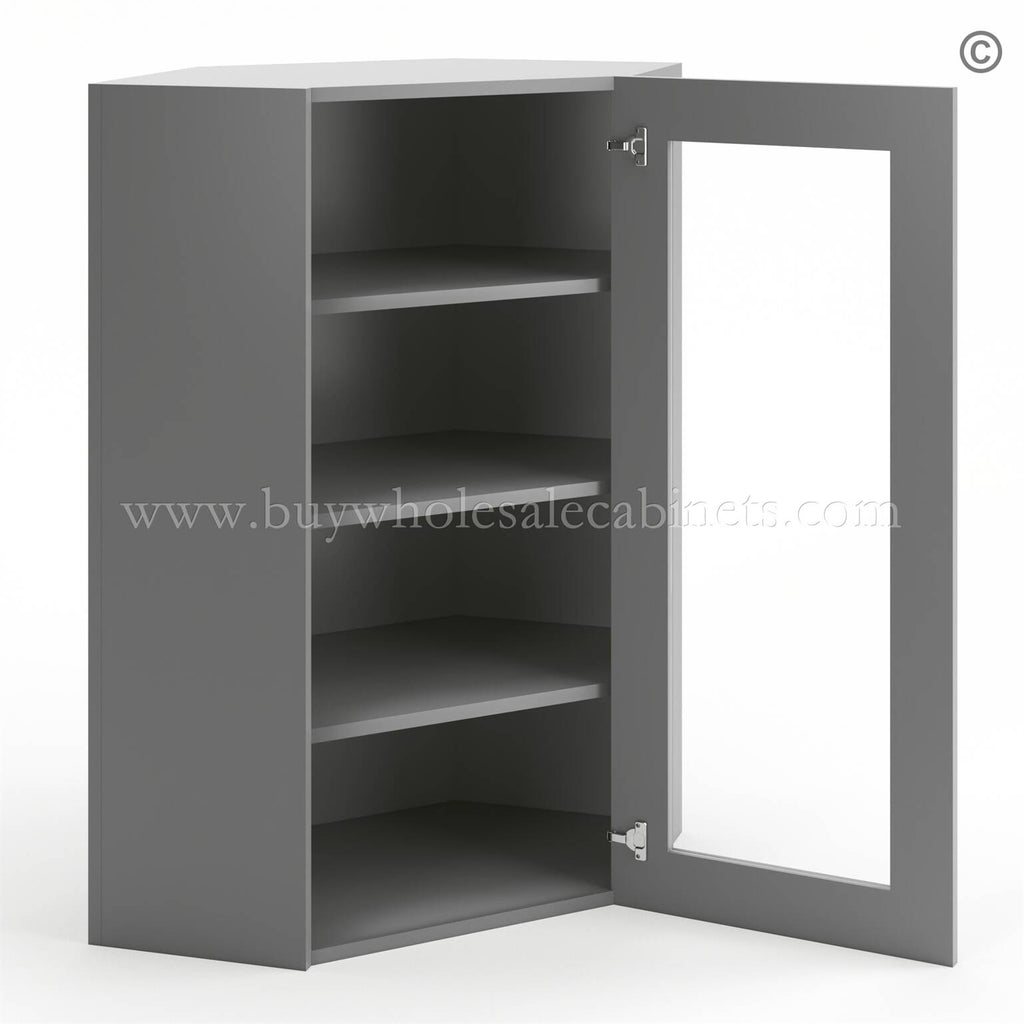 Frameless Graphite Gray Wall Diagonal Mullion Door – 1 Door 3 Shelves – No Glass