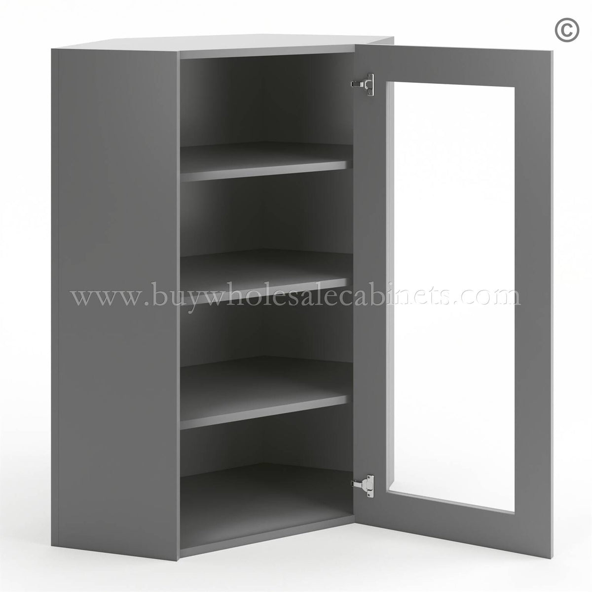 Frameless Graphite Gray Wall Diagonal Mullion Door – 1 Door 3 Shelves – No Glass