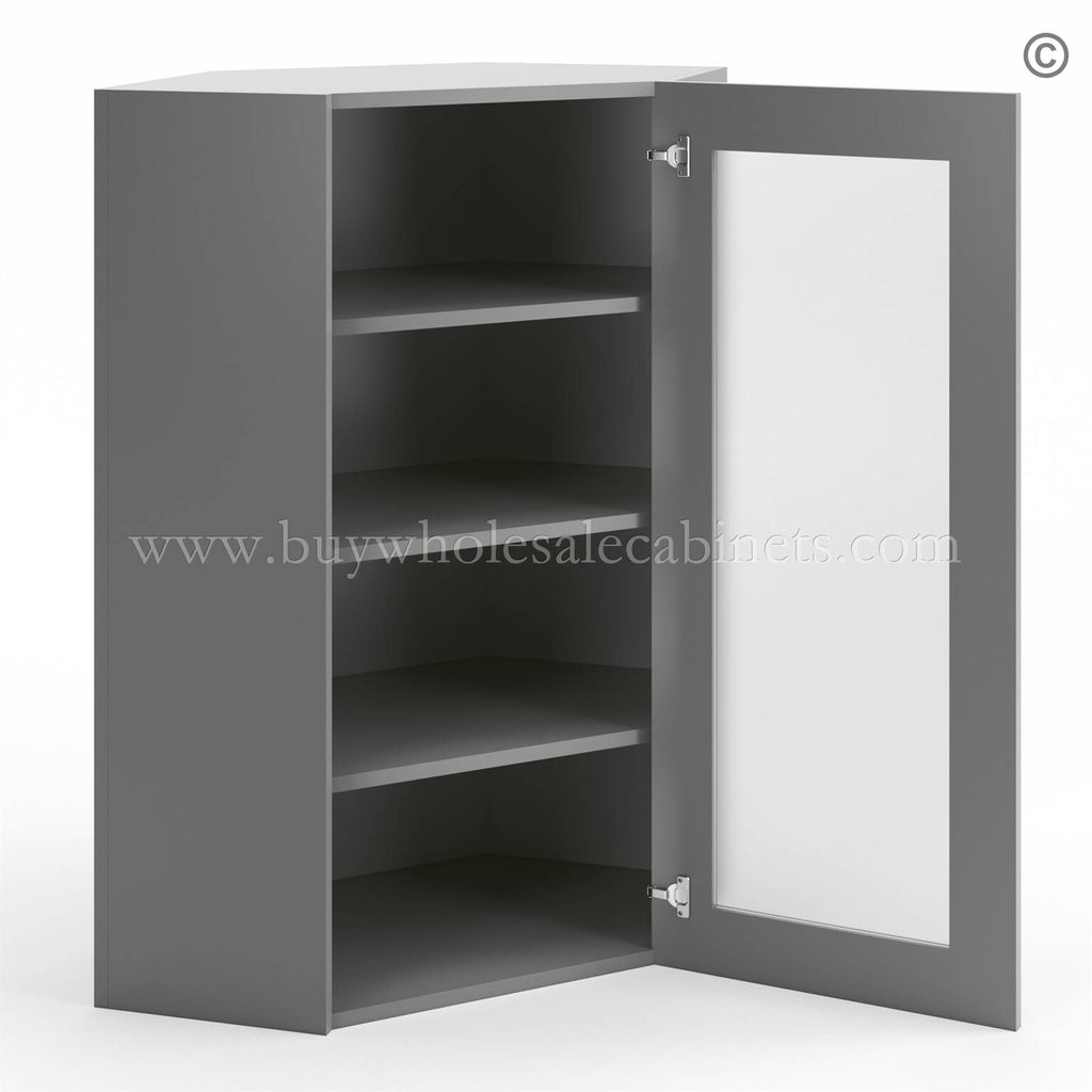 Frameless Graphite Gray Wall Diagonal Mullion Door – 1 Door 3 Shelves – No Glass