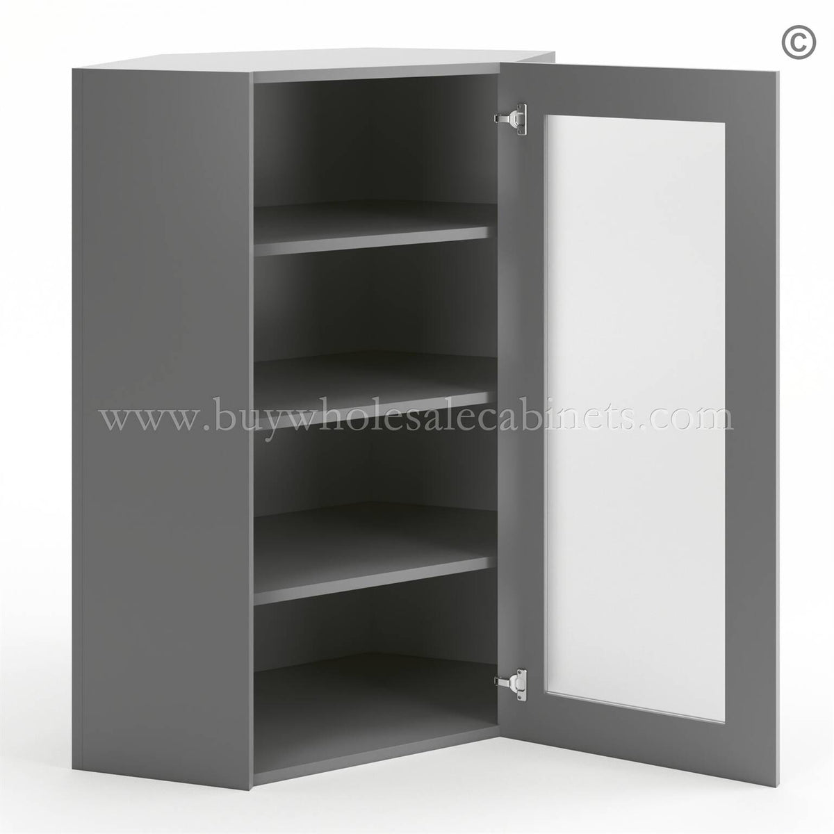 Frameless Graphite Gray Wall Diagonal Mullion Door – 1 Door 3 Shelves – No Glass