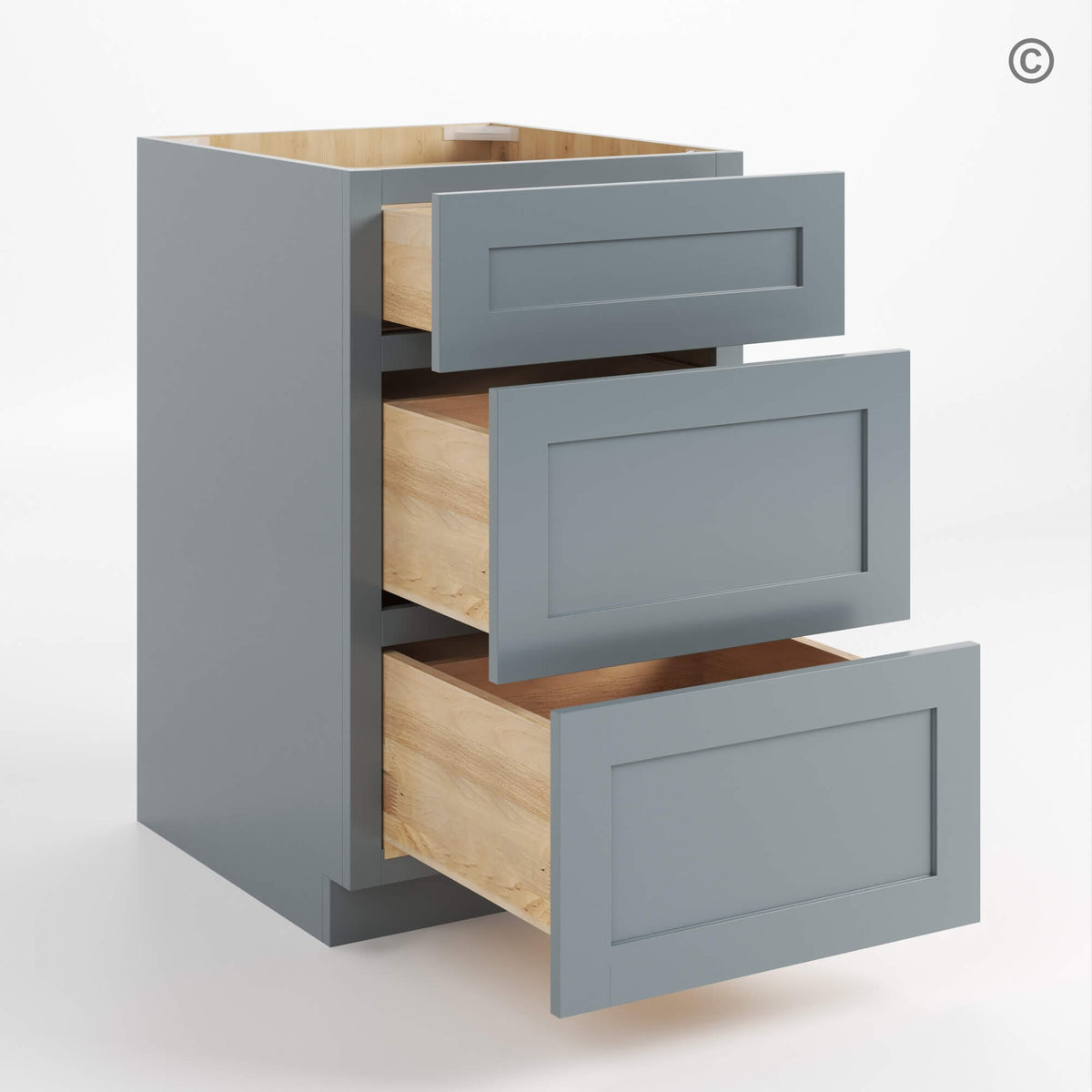 Gray Shaker Three Drawer Base