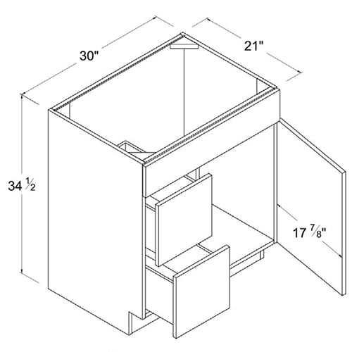 Frameless Gloss White Double Drawer Single Dummy Drawer Vanity Combo Base Cabinet 30″W