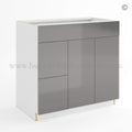 Frameless Gloss Gray Double Drawer Single Dummy Drawer Vanity Combo Base Cabinet 36″W