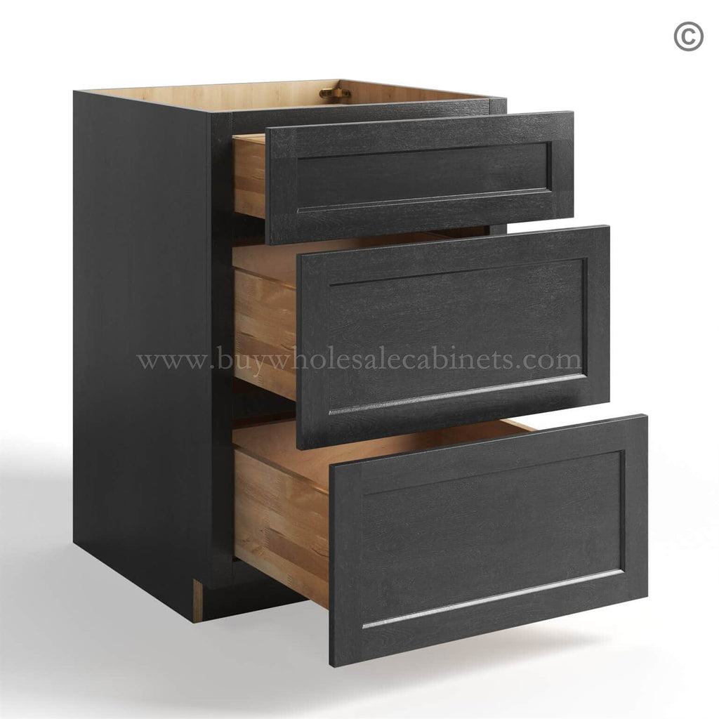 Charcoal Black Shaker Base cabinet with 3 Drawers