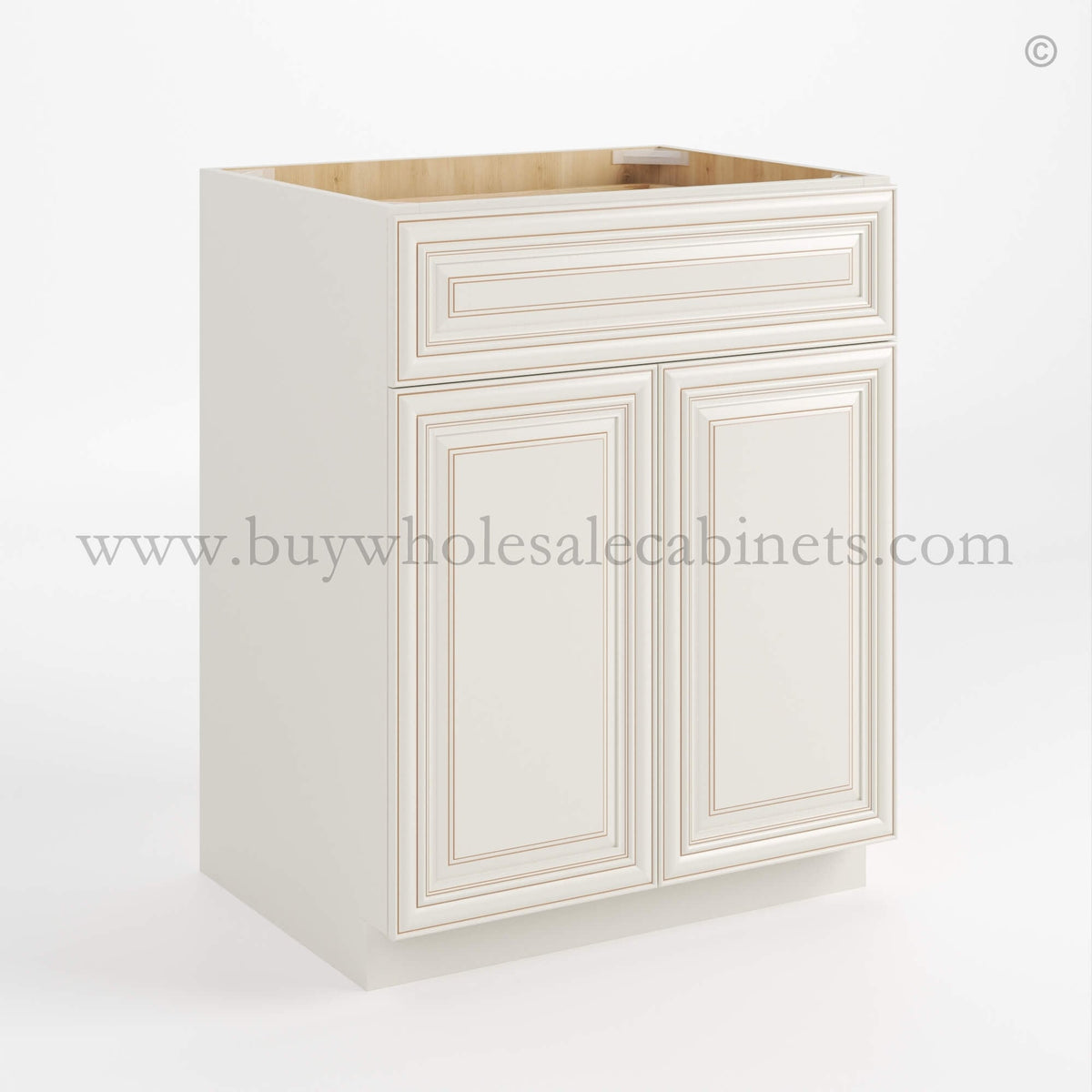 Charleston White Raised Panel Single Vanity Sink Base Cabinet