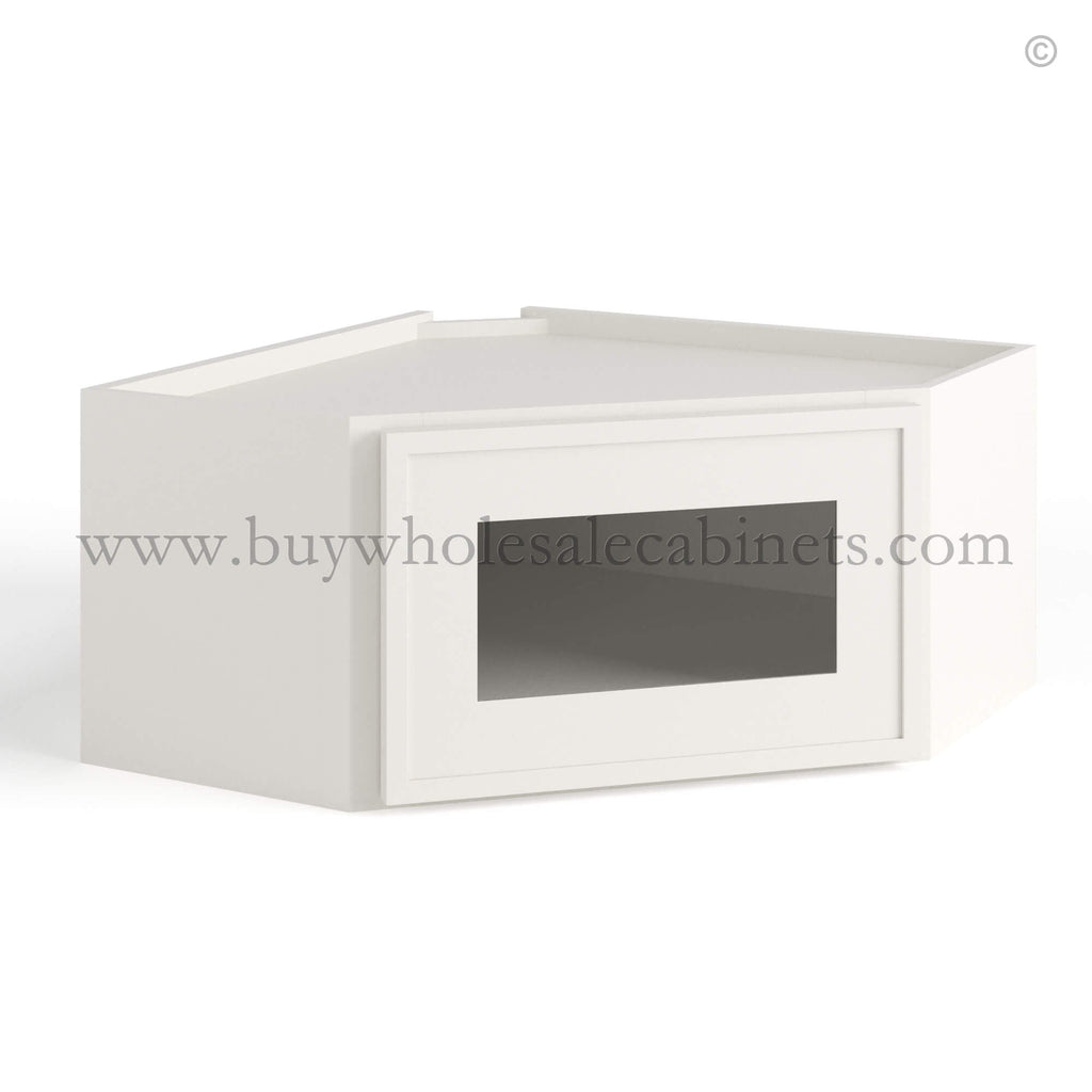Dove White Slim Shaker Diagonal Corner Wall Shelf with Glass Door