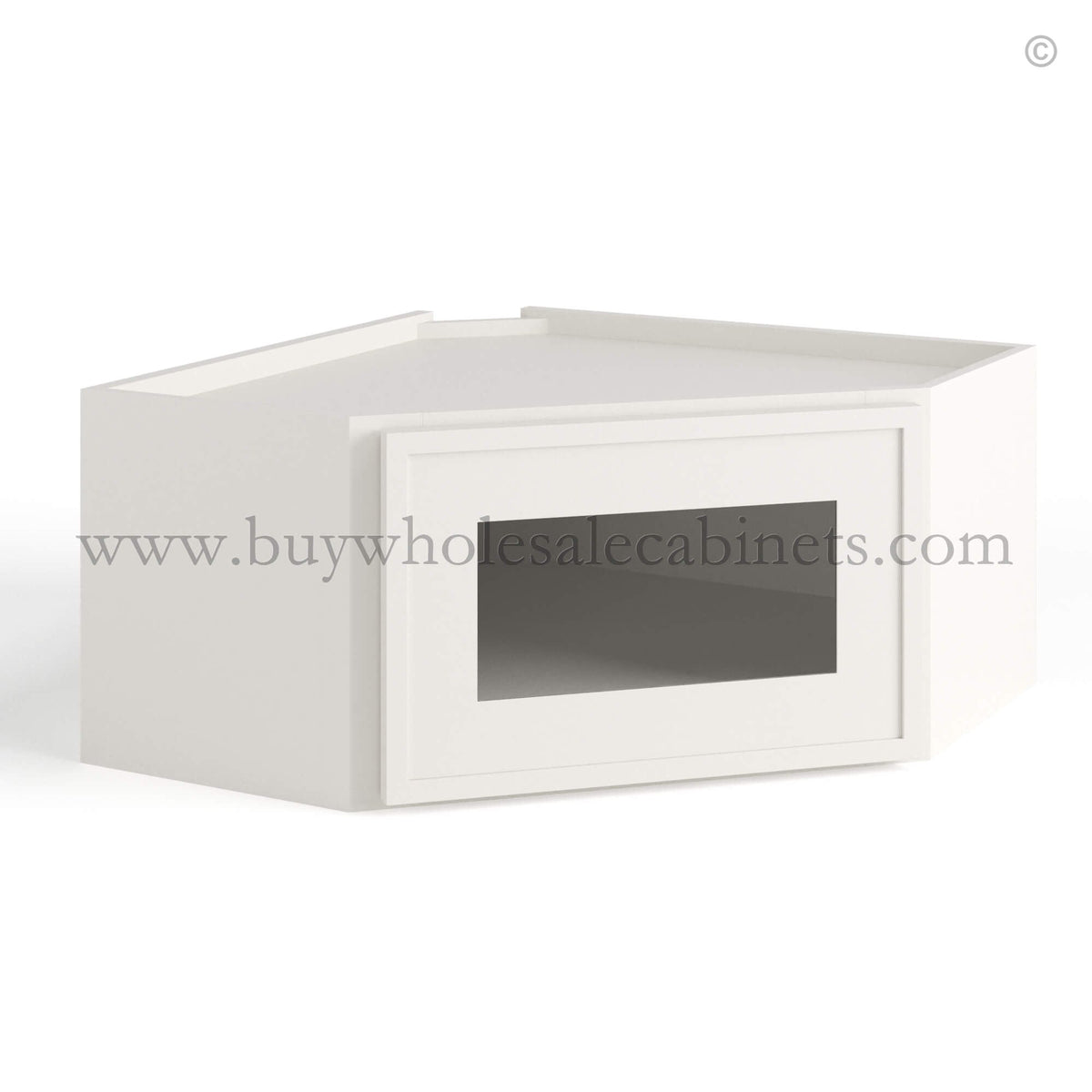 Dove White Slim Shaker Diagonal Corner Wall Shelf with Glass Door