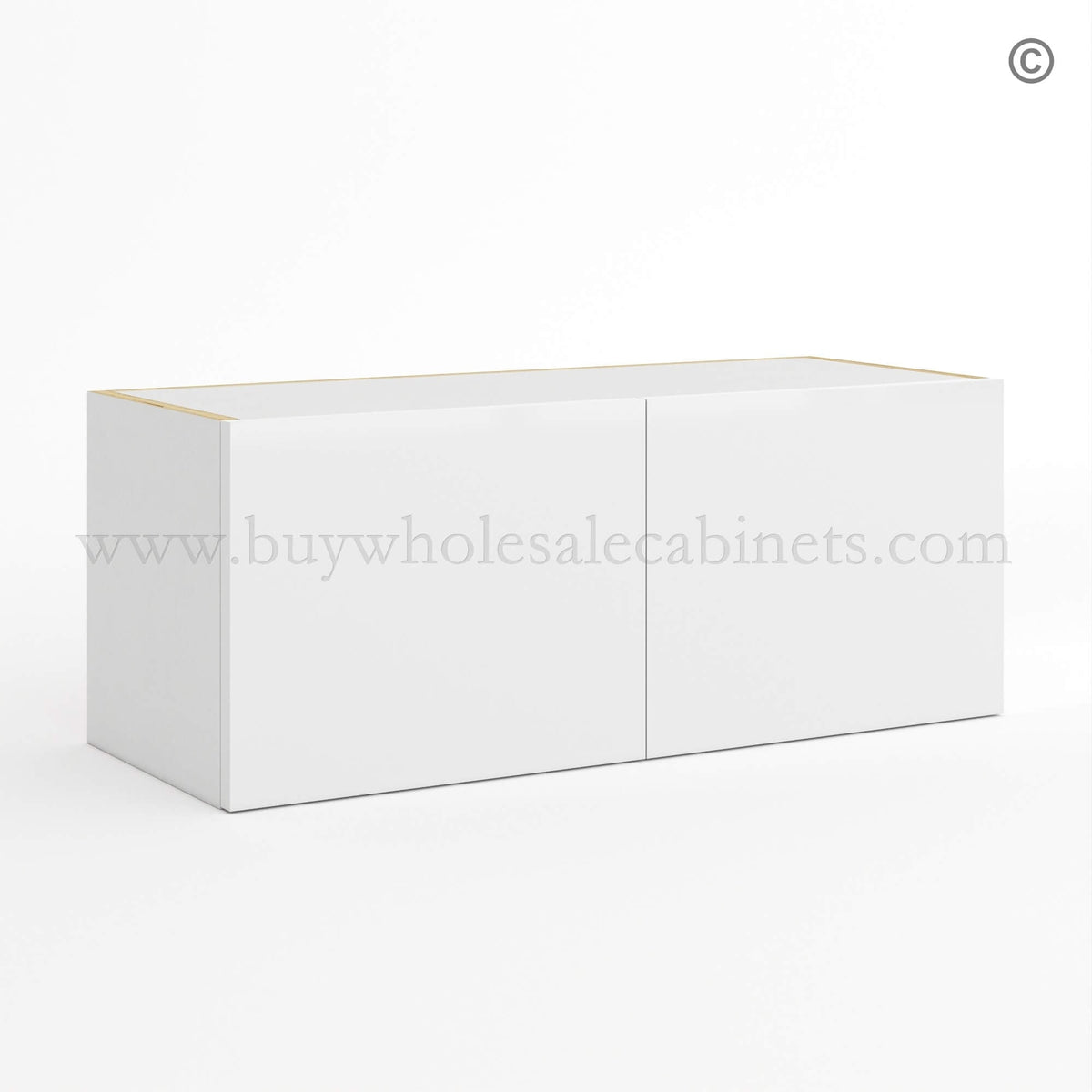 Frameless Gloss White Double Door Wall Microwave/Stove Bridge Cabinet 12″H