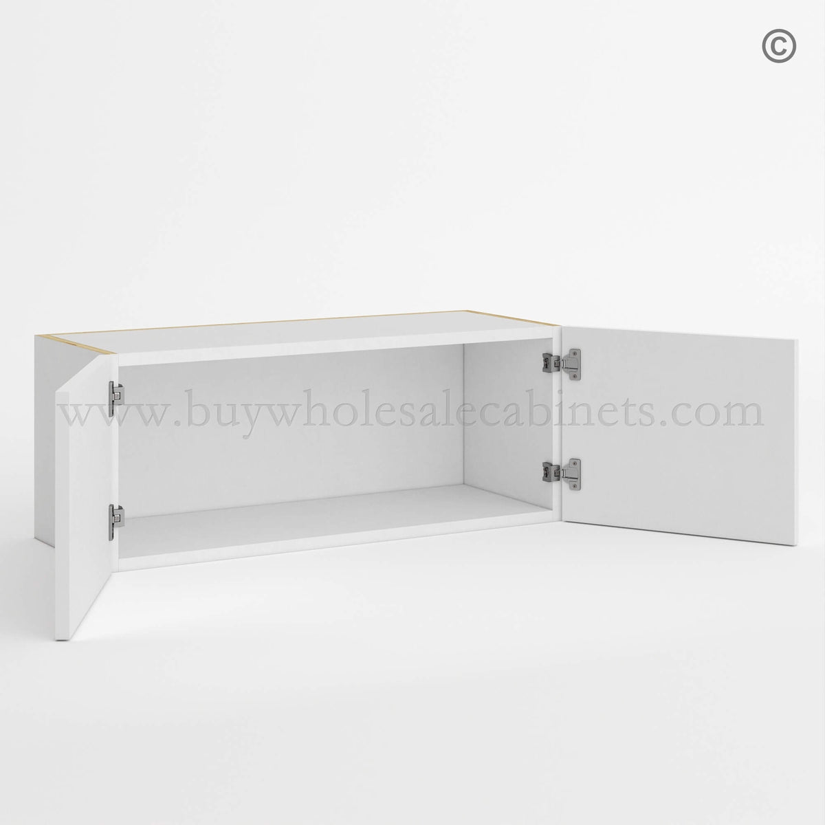 Frameless Gloss White Double Door Wall Microwave/Stove Bridge Cabinet 12″H