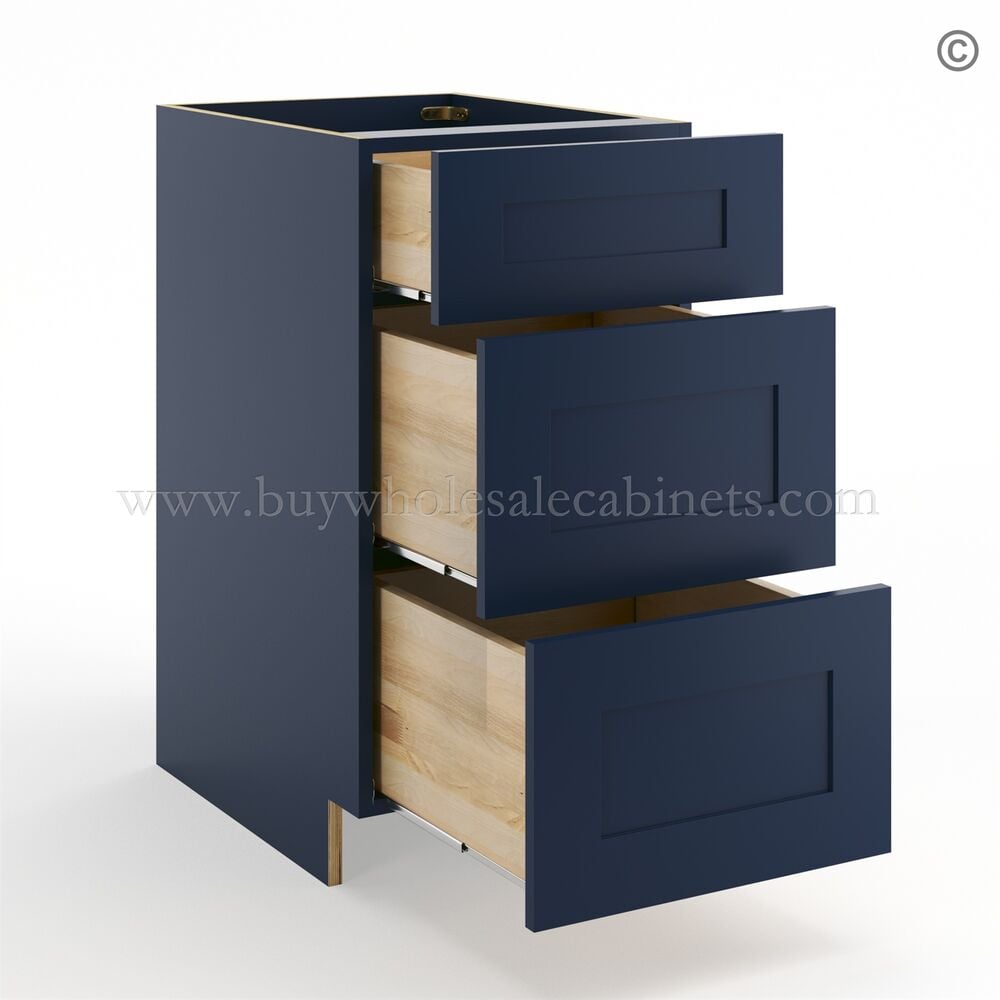 Frameless Oxford Blue Base Drawer Cabinet – 3 Drawers