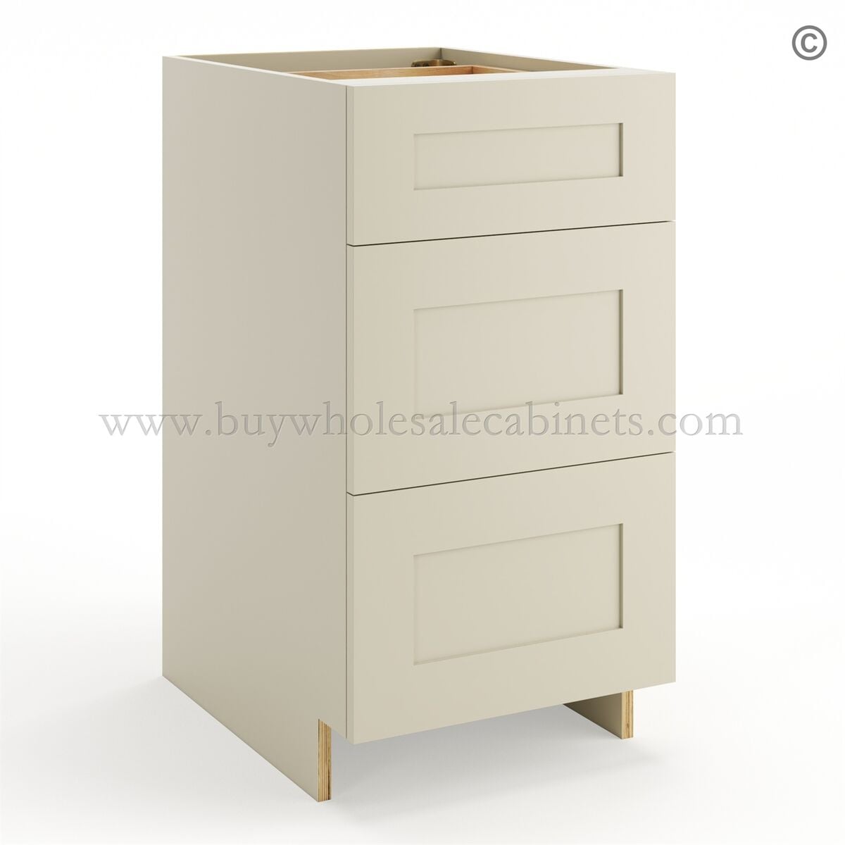 Frameless Ivory White Base Drawer Cabinet – 3 Drawers