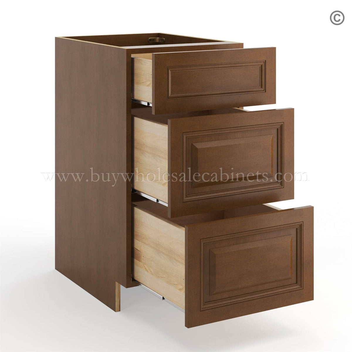 Frameless Classic Chestnut Base Drawer Cabinet – 3 Drawers