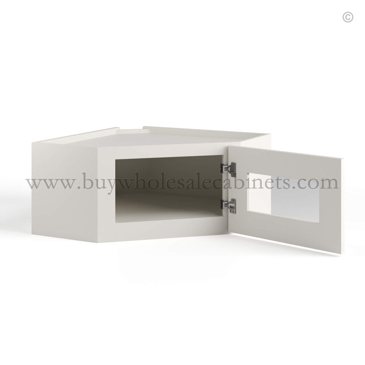 Dove White Slim Shaker Diagonal Corner Wall Shelf with Glass Door