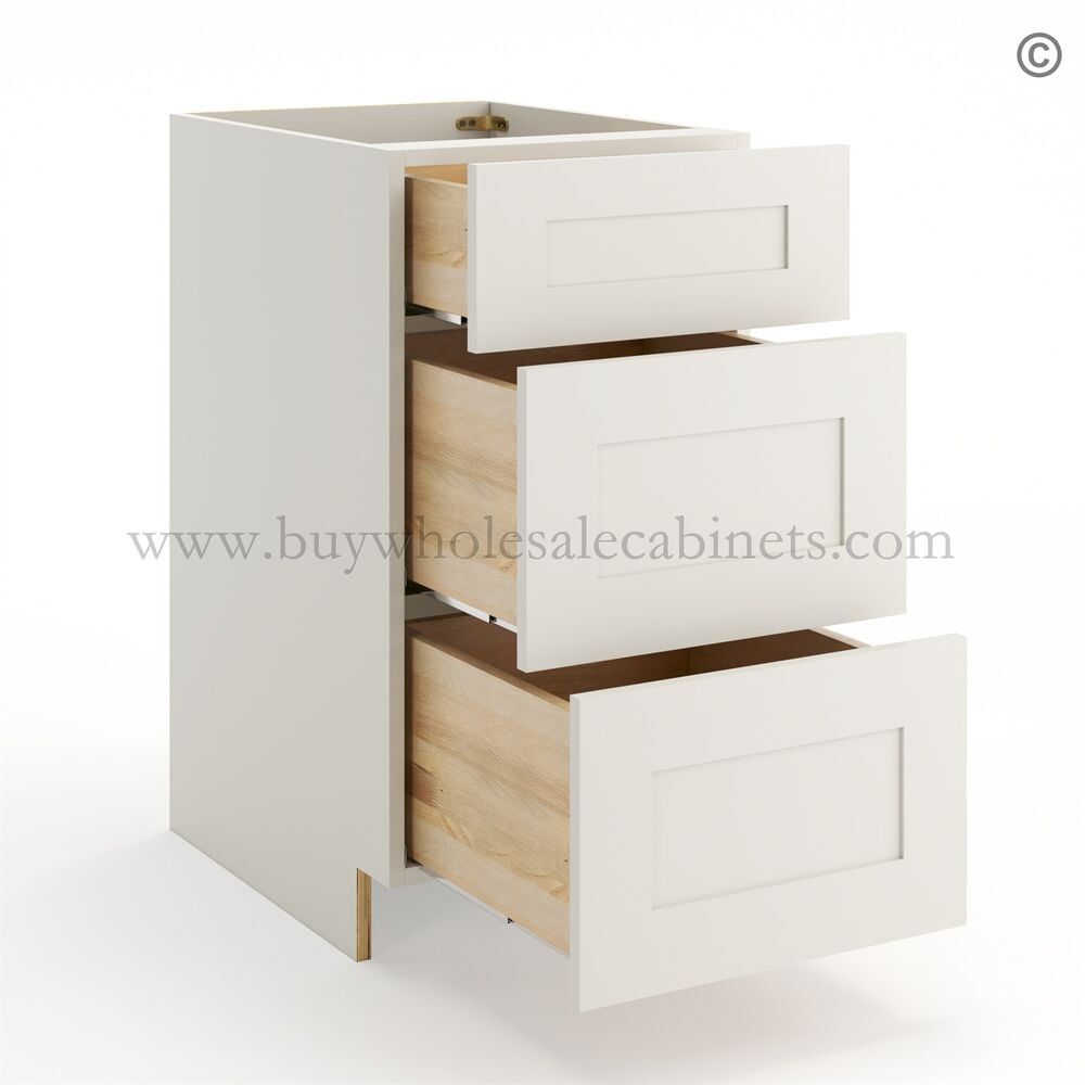 Frameless Pearl White Base Drawer Cabinet – 3 Drawers