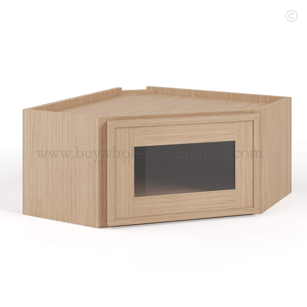 Slim Oak Shaker Diagonal Corner Wall Shelf with Glass Door