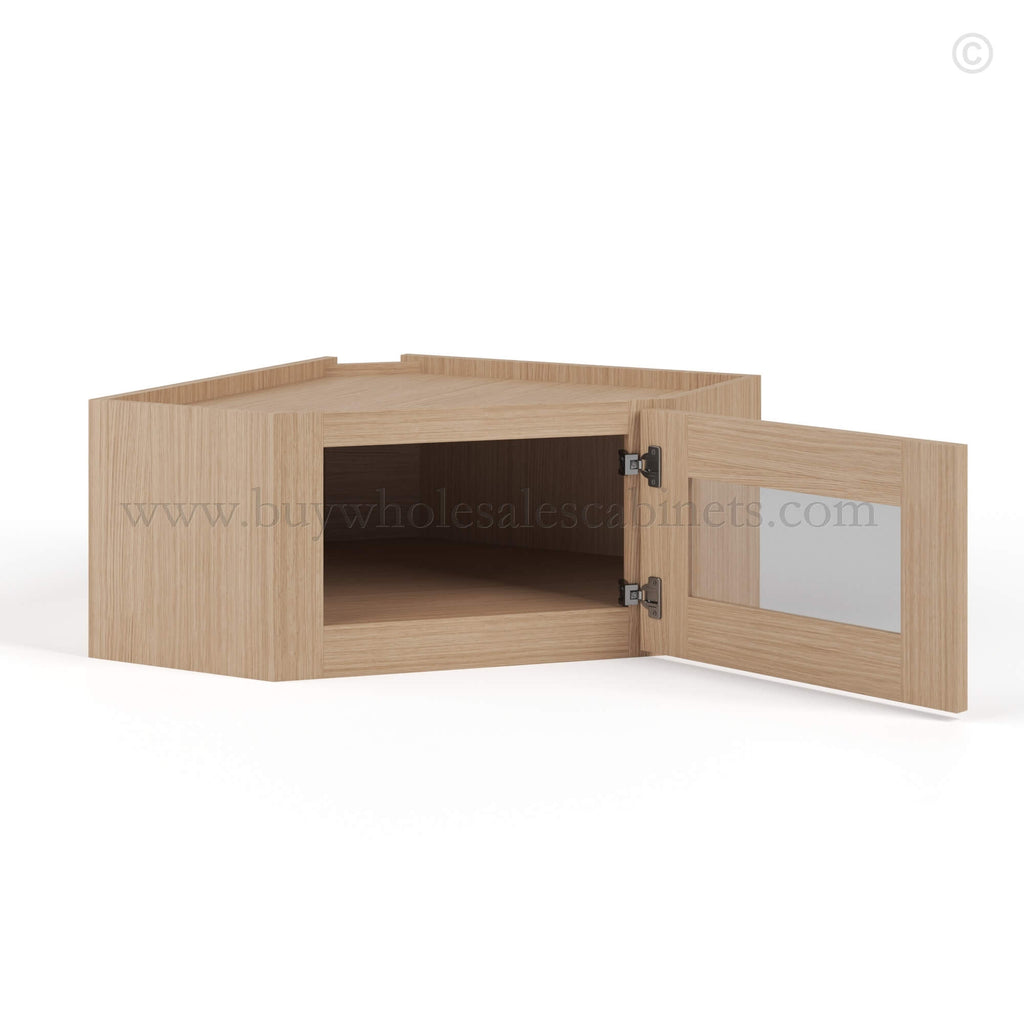 Slim Oak Shaker Diagonal Corner Wall Shelf with Glass Door
