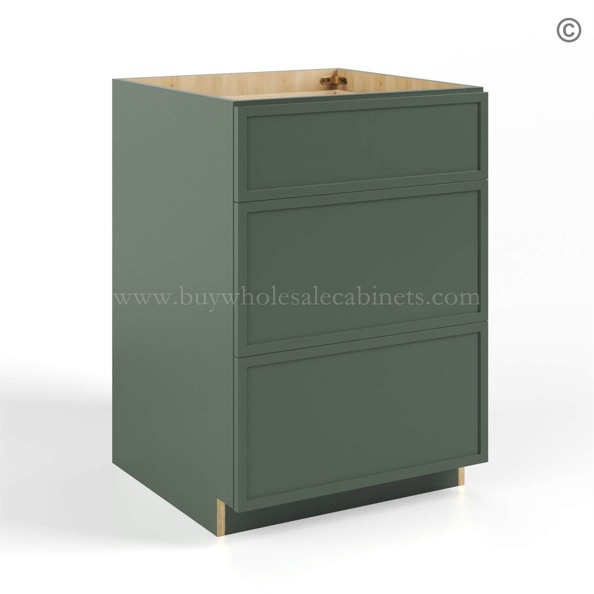 Slim Shaker Green Base Cabinet with 3 Drawers